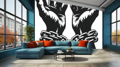 A Pair Of Hands Chained To A Chain Freedom Seeking Black Color Silhouette Vector Solid White Background Wall mural